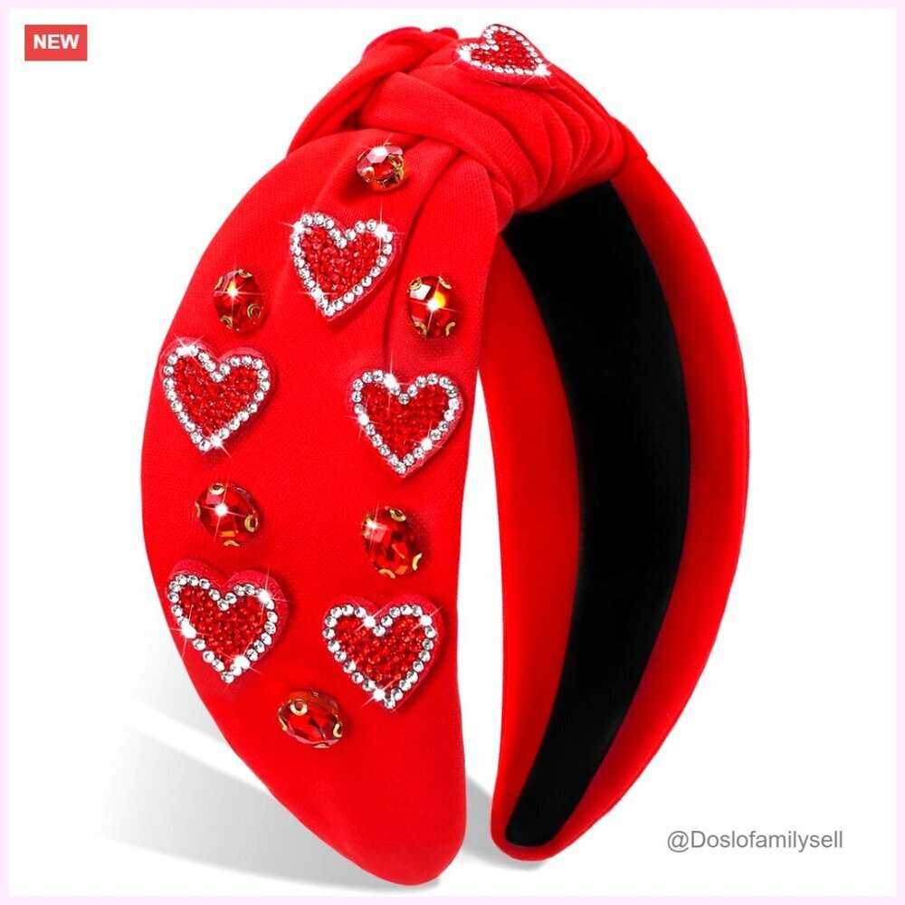 Rhinestone Beaded Heart Headband Elegant Valentine's Day Hair Accessory